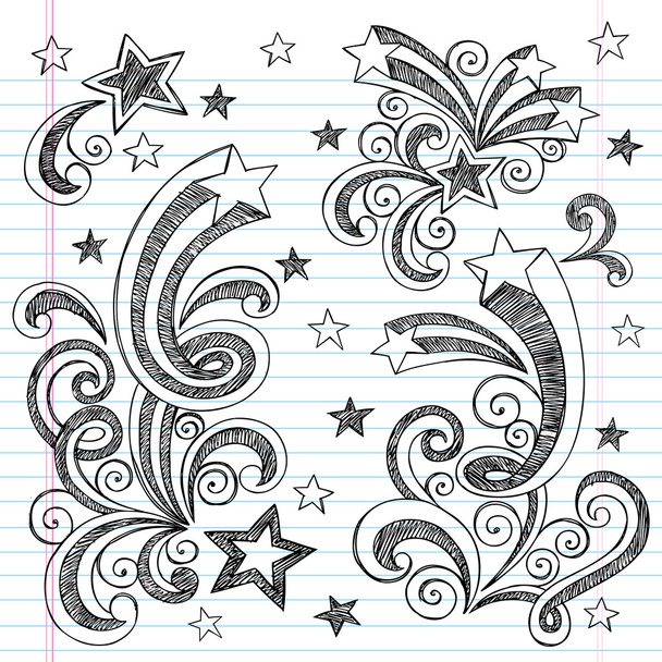 Shooting stars schetsmatig doodles ontwerpelementen - Vector, afbeelding
