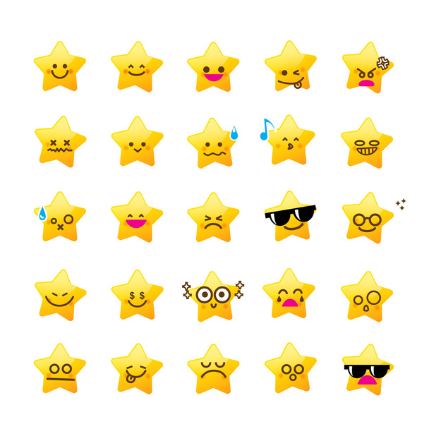 Collection of difference emoticon icon of star cartoon on the wh - Вектор, зображення