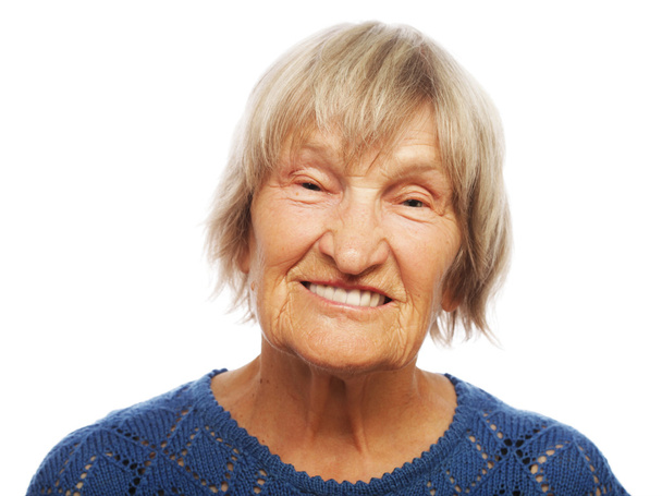  boldog idősebb nő, ellen, fehér  - Fotó, kép