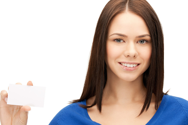 Woman with business card - Foto, afbeelding