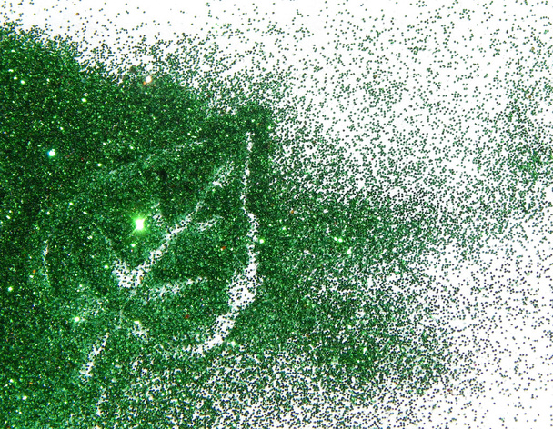 Leaf of green glitter sparkle on white background - Photo, Image