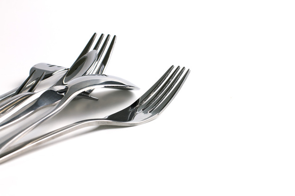 close up dinning silverware fork , spoon and knife with dish on - Foto, imagen