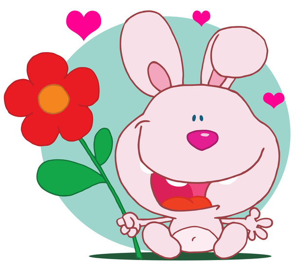 Οι ρόδινοι bunny κρατά λουλούδι - Φωτογραφία, εικόνα