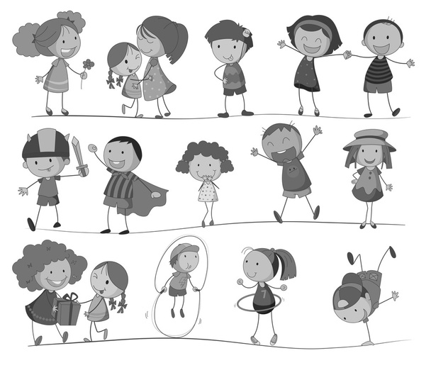 Σύνολο των παιδιών σε μαύρο και άσπρο - Διάνυσμα, εικόνα