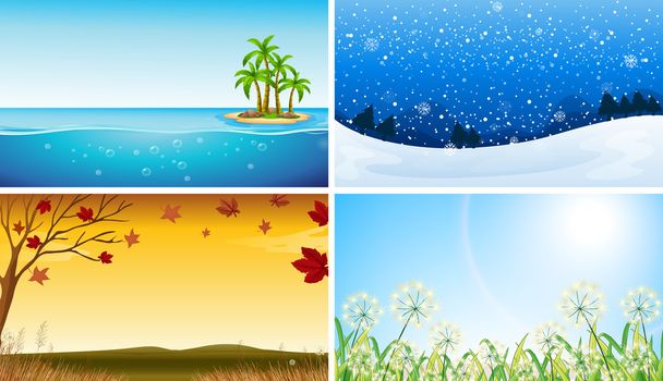 Vier Ansichten der verschiedenen Jahreszeiten - Vektor, Bild