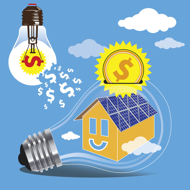 Oszczędność pieniędzy przy użyciu czystej energii słońca - Wektor, obraz