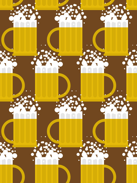 ビールのシームレスなパターン。ビール マグカップのベクトルの背景。泡つきマグカップ - ベクター画像