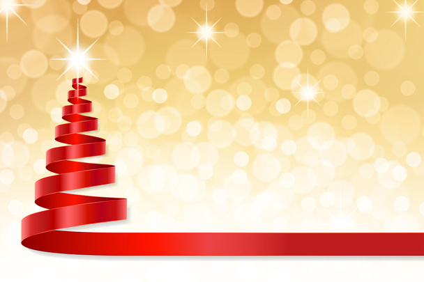 Altın ufuk arka plan ile Noel şerit ağacı - Vektör, Görsel