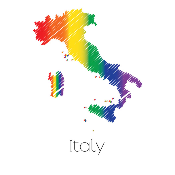 LGBT Coloured Scribbled Shape of the Country of Italy - Fotografie, Obrázek