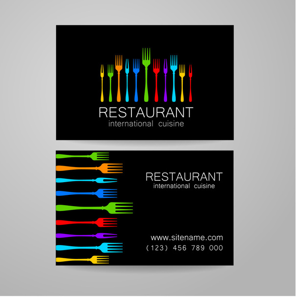 レストランのロゴ名刺テンプレート - ベクター画像