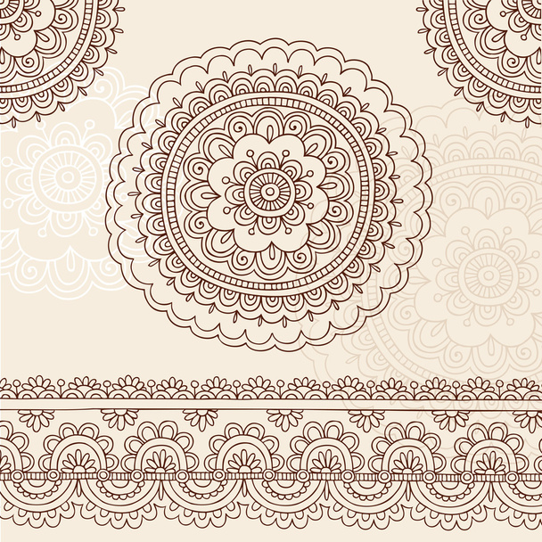 Henna Mehndi Mandala Flowers and Border Doodle Vector Design - Vector, Image