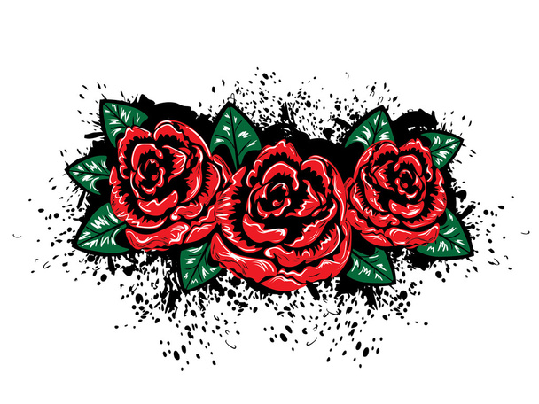 Grunge Roses with Splatters - Vector, Image