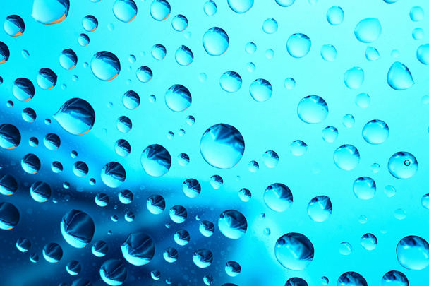 Water drops on blue background - Foto, Imagen