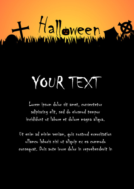 Vector : Halloween graveyard and orange background - Вектор,изображение