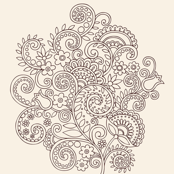 henna mehndi paisley bloemen en wijnstokken doodle vector - Vector, afbeelding