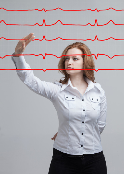 doctor woman and cardiogram lines - 写真・画像