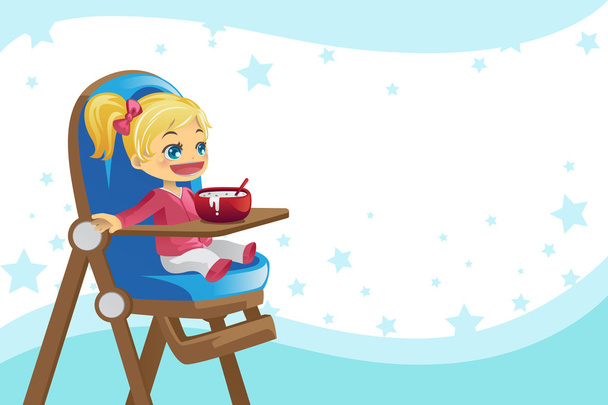 Child eating in high chair - Vector, Image