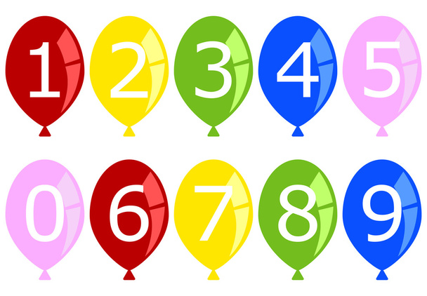 Set of Numbered Birthday Balloons - Vector, imagen
