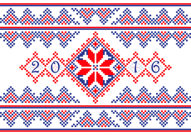 2016 tampa do calendário com padrão de ornamento redondo étnico em cores azuis vermelhas brancas
 - Vetor, Imagem