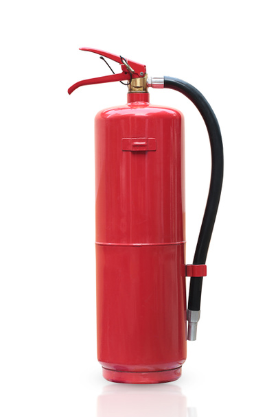 Fire extinguisher red tank isolated white background. - Photo, Image