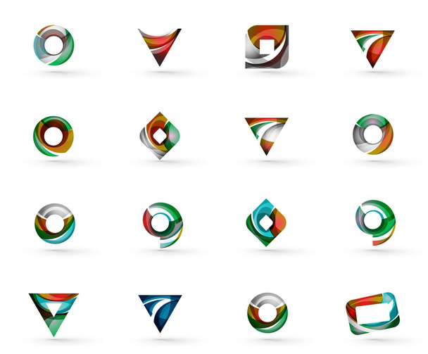 Set of various geometric icons -  rectangles triangles squares circles or swirls, created with flowing wavy elements - Vector, Image