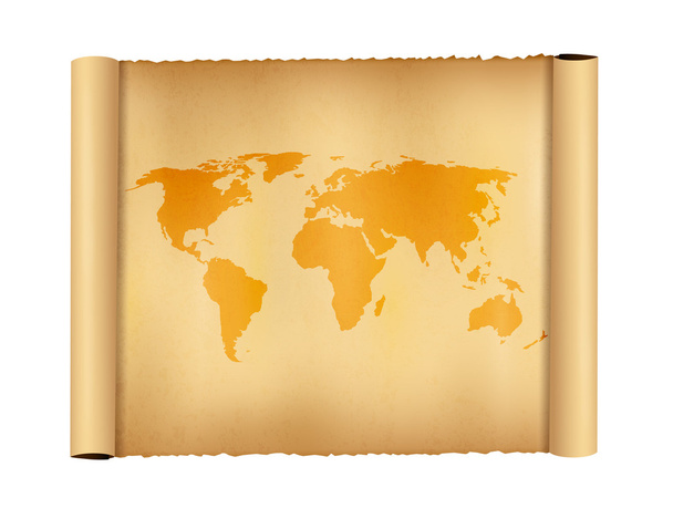 Mapa del mundo de Grunge Pergamino Desplazamiento
 - Vector, Imagen
