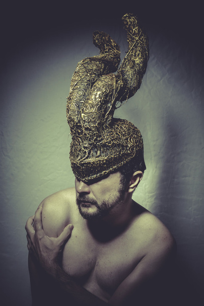 man with helmet warrior trumpets - Fotografie, Obrázek