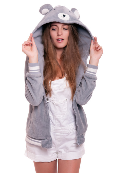 Girl in funny hoody - Фото, изображение