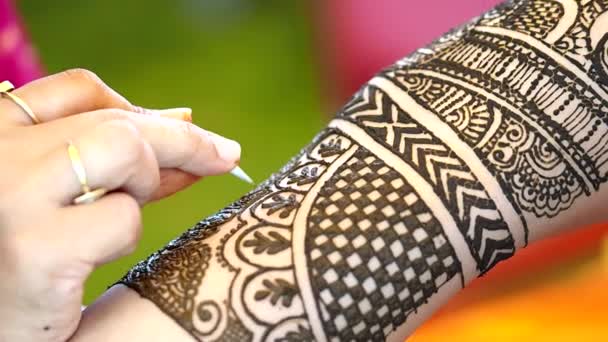 Application de tatouage au henné sur une mariée du sud de l'Inde (Tamil Nadu
) - Séquence, vidéo