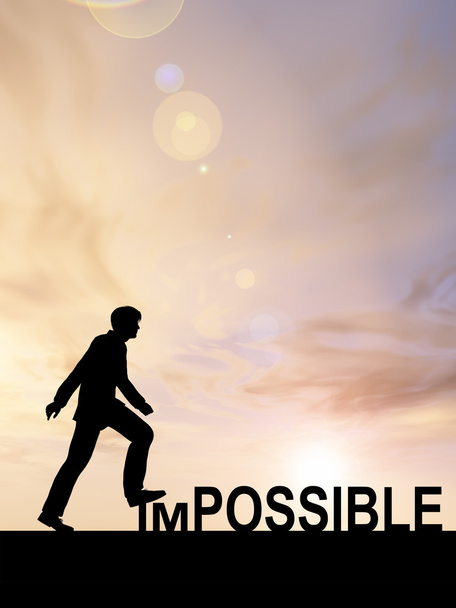 businessman  stepping over impossible  text - Photo, Image