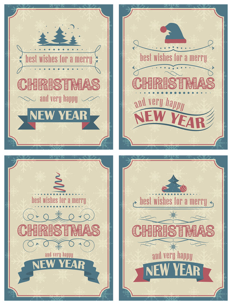 Verzameling van Kerstmis en gelukkig Nieuwjaar kaart met sierlijke elementen in retro stijl - Vector, afbeelding