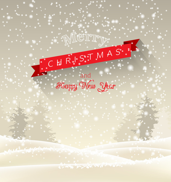 cartão de felicitações de Natal com paisagem de inverno em tom sépia, ilustração
 - Vetor, Imagem