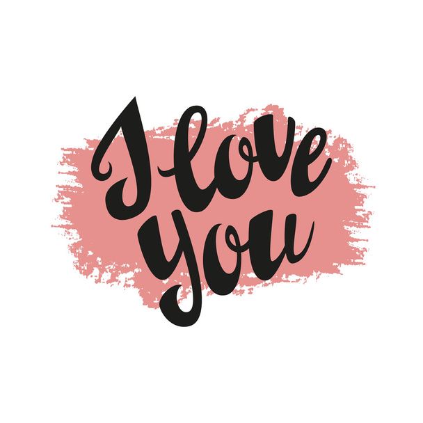 Hand lettering typography poster. Romantic quote 'I love you' - Vector, Imagen