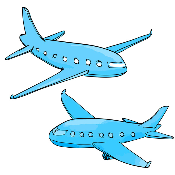 Zwei Hand gezeichnet blauen Flugzeuge - Vektor, Bild