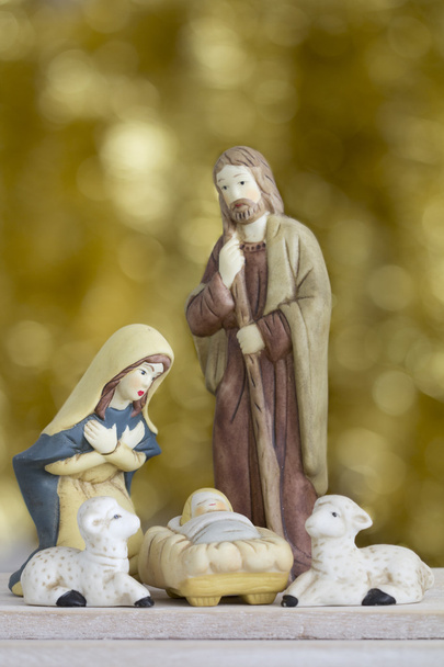 Scène de Nativité sur fond doré avec espace de copie
 - Photo, image