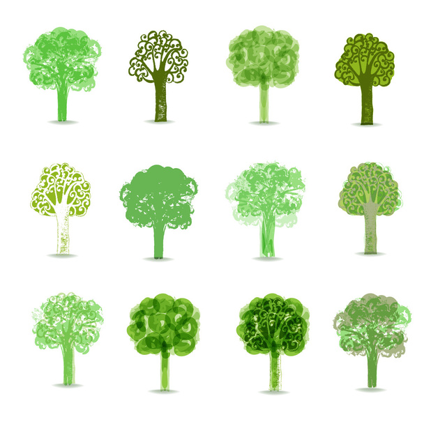 conjunto de diferentes árvores de esboço verde
 - Vetor, Imagem