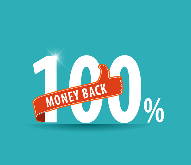 100% Money Back Guaranteed Label with flat colors and thumbs up sign - vector eps10 - Vecteur, image