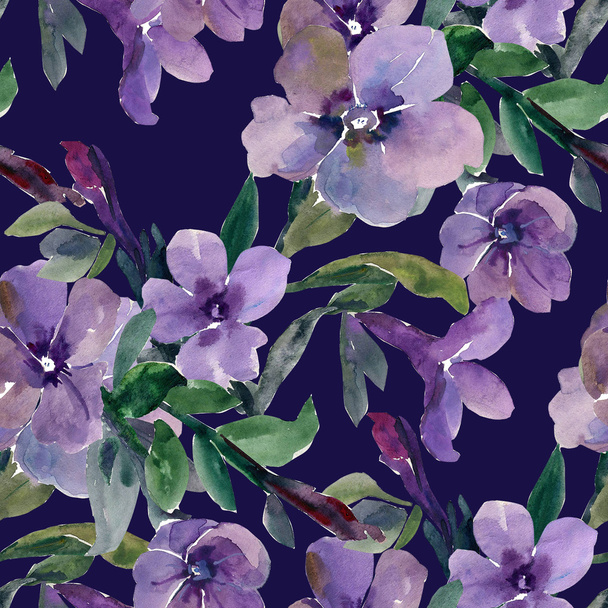 Watercolor illustration of petunia flowers seamless pattern - Photo, Image