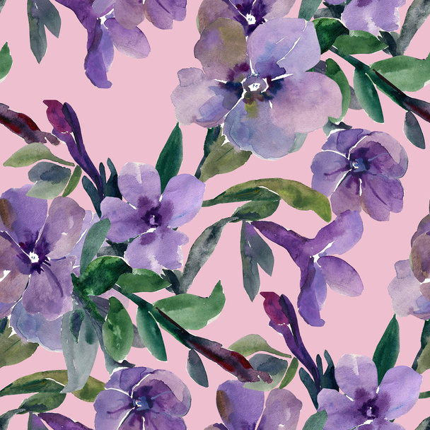 ペチュニアの花のシームレスなパターンの水彩イラスト - 写真・画像