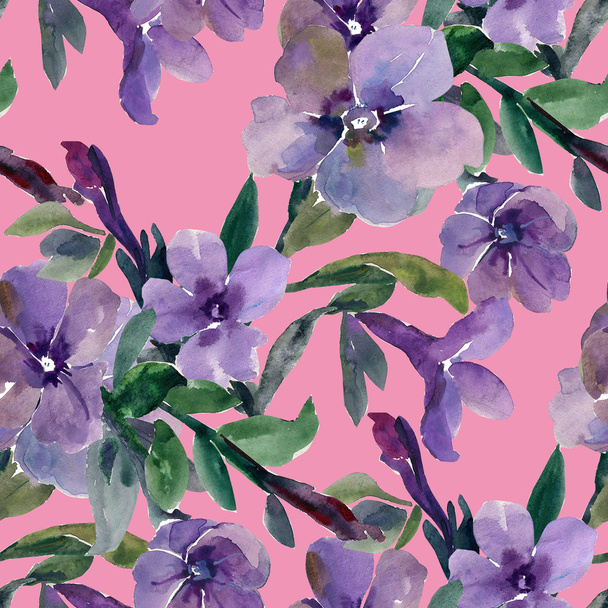 Ilustração aquarela de flores petúnias padrão sem costura
 - Foto, Imagem