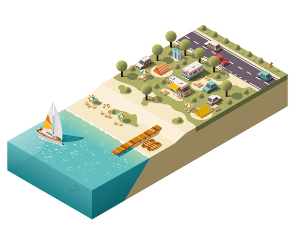 Vector isometric beach camping - Vector, Image