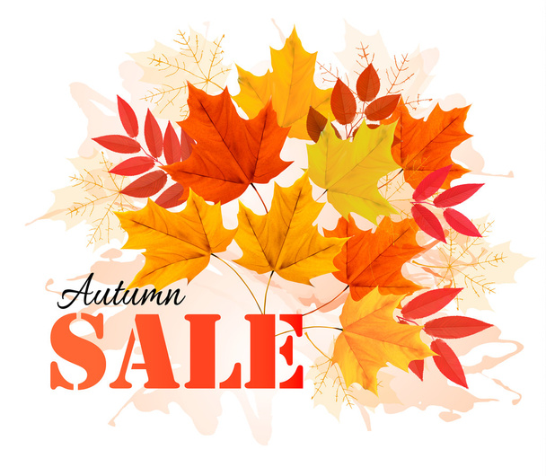 Autumn Sales Banner With Colorful Leaves. Vector. - Vektor, obrázek