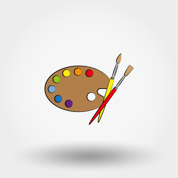 Wooden art palette with paints and brushes. - Vector, Image