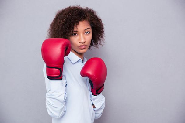Afro american woman in boxing gloves  - Φωτογραφία, εικόνα