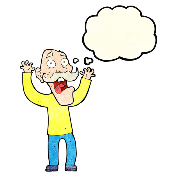 dibujos animados anciano recibiendo un susto con burbuja de pensamiento
 - Vector, Imagen
