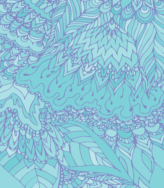 Vector light blue illustration of doodle drawing. Abstract lines, curves and leaves. Vintage backdrop. Hand-drawn texture. - Vektor, obrázek