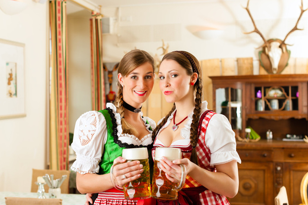 women in traditional Bavarian Tracht in restaurant or pub - Фото, зображення