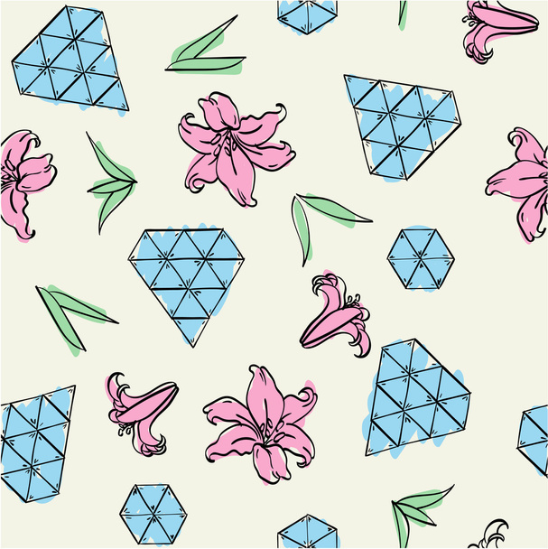 Lilly flowers and diamonds - Vector, Imagen