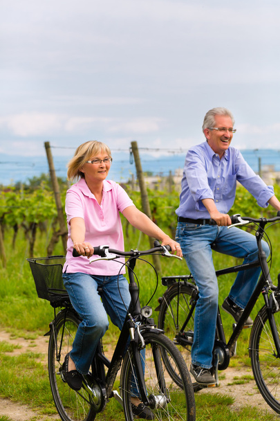 Seniors exercising with bicycle - Photo, Image