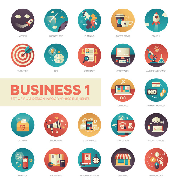 Set of modern flat design business infographics icons - Vector, Image